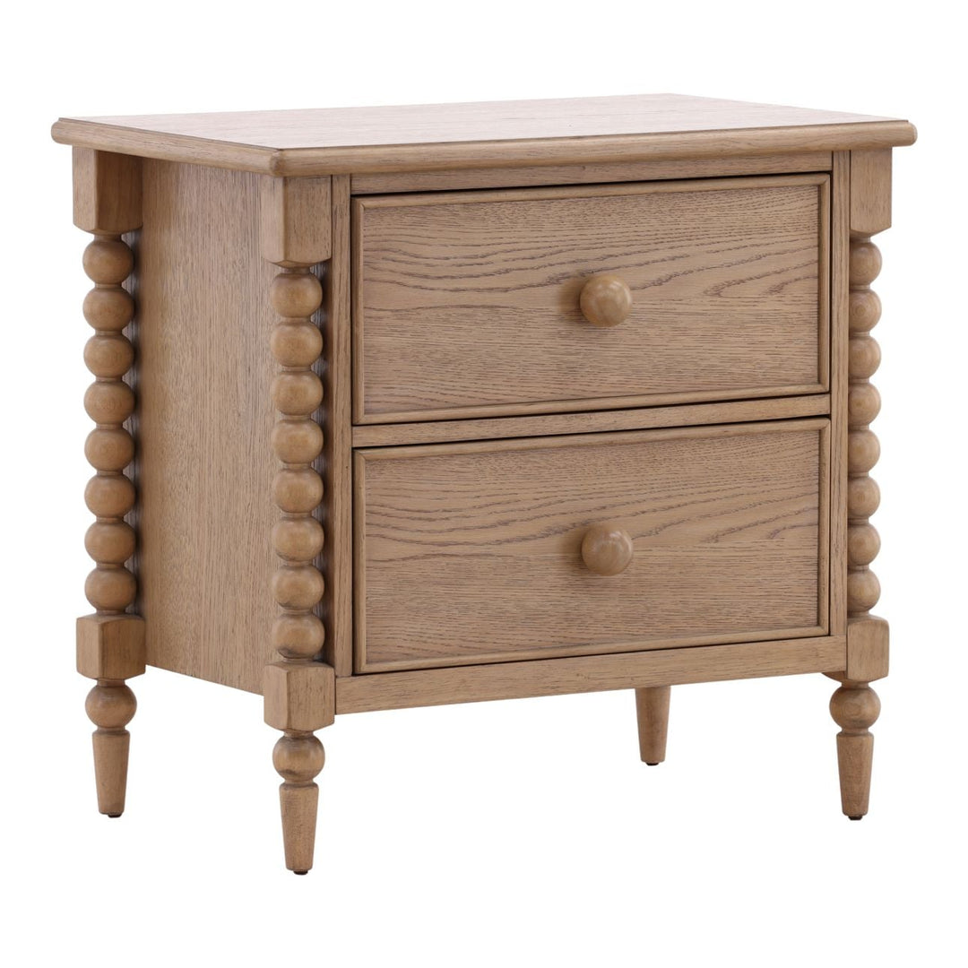Marcella Two-Drawer Nightstand, Natural, three-quarter studio view