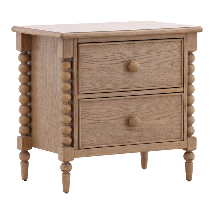 Marcella Two-Drawer Nightstand, Natural, three-quarter studio view
