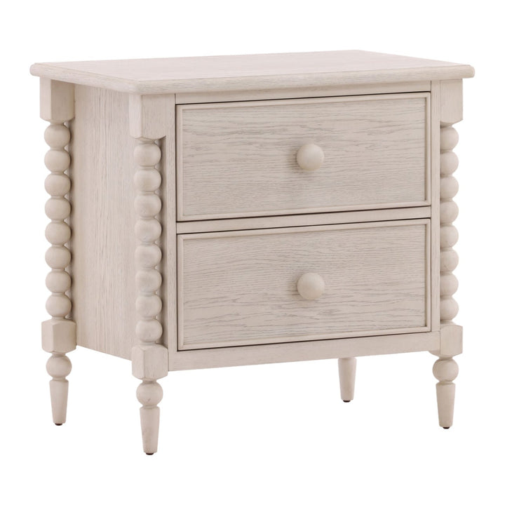 Marcella Two-Drawer Nightstand, Whitewash, three-quarter studio view