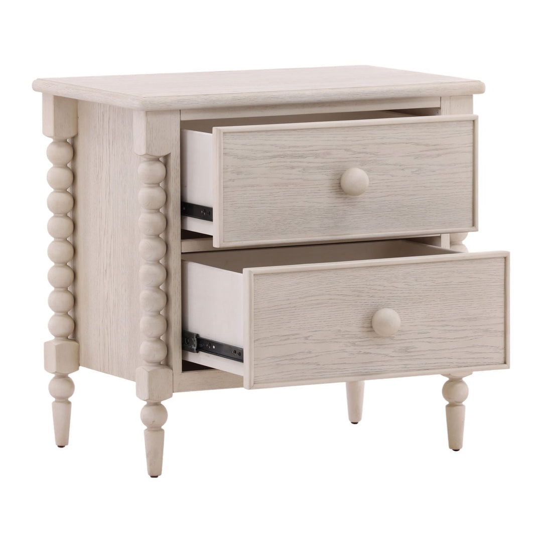 Marcella Two-Drawer Nightstand, Whitewash, open door view
