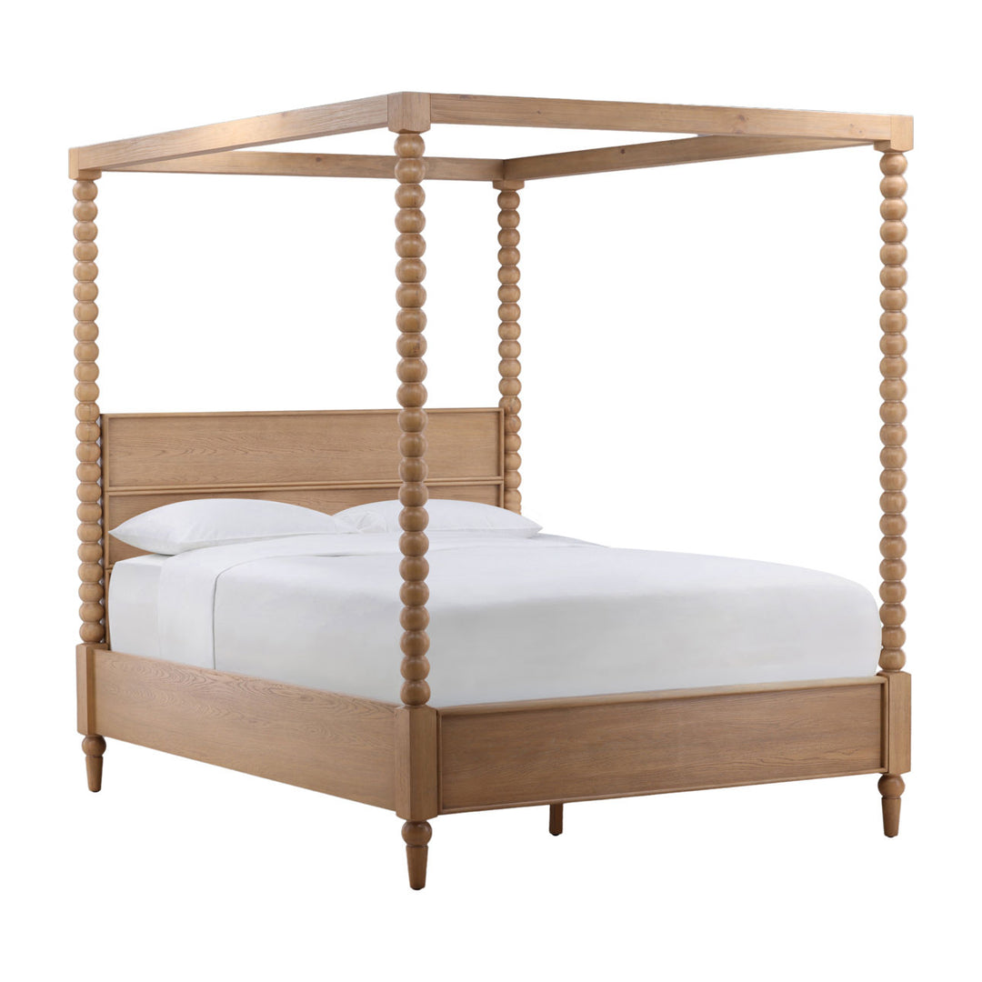 Marcella Oak Veneer Bed, Eastern King · Natural, three-quarter studio view