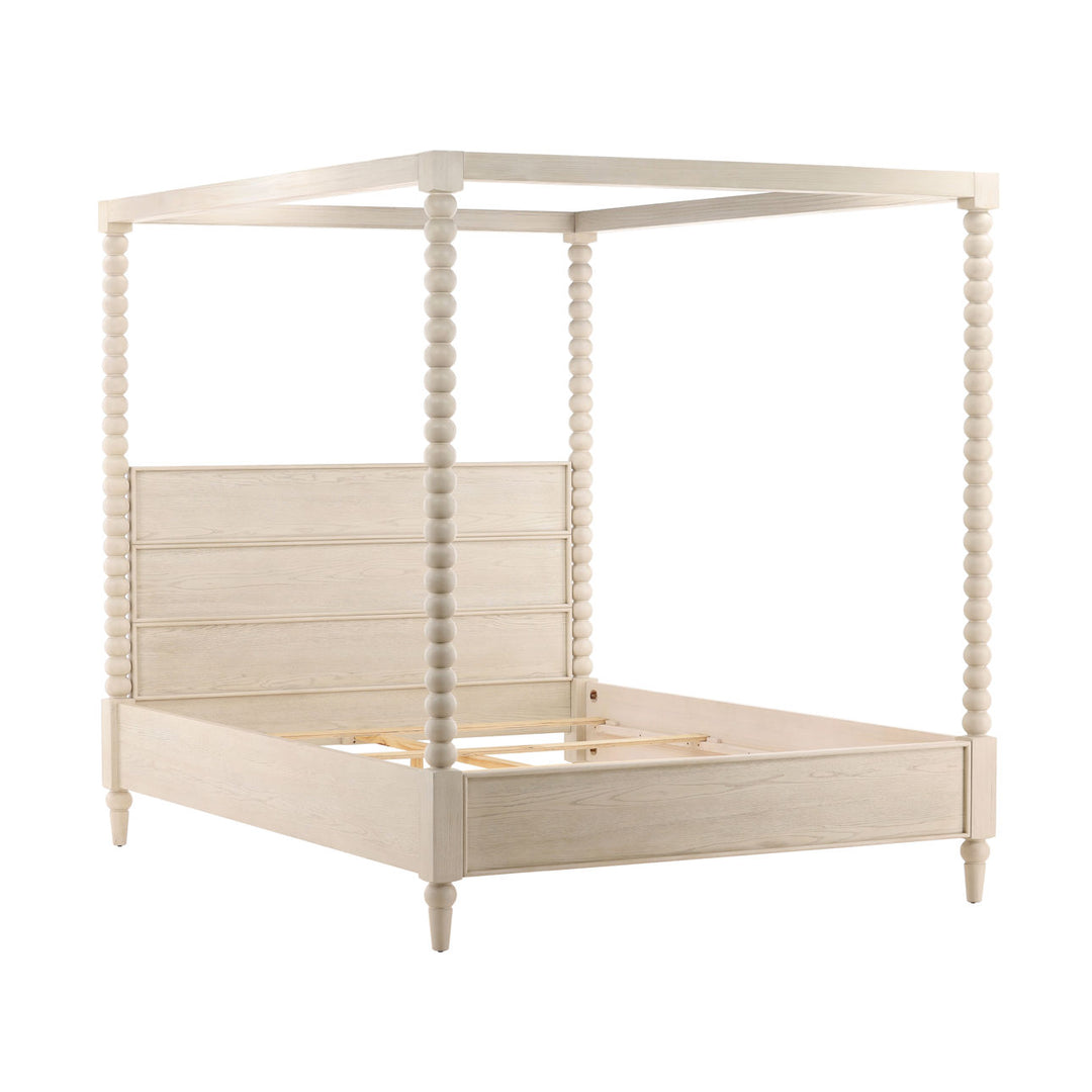 Marcella Oak Veneer Bed, Eastern King · Whitewash, back three quarter view