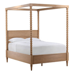 Marcella Oak Veneer Bed, Queen · Natural, three-quarter studio view