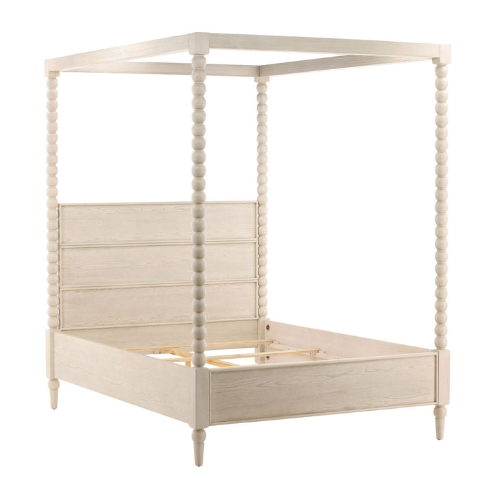 Marcella Oak Veneer Bed, Queen · Whitewash, back three quarter view