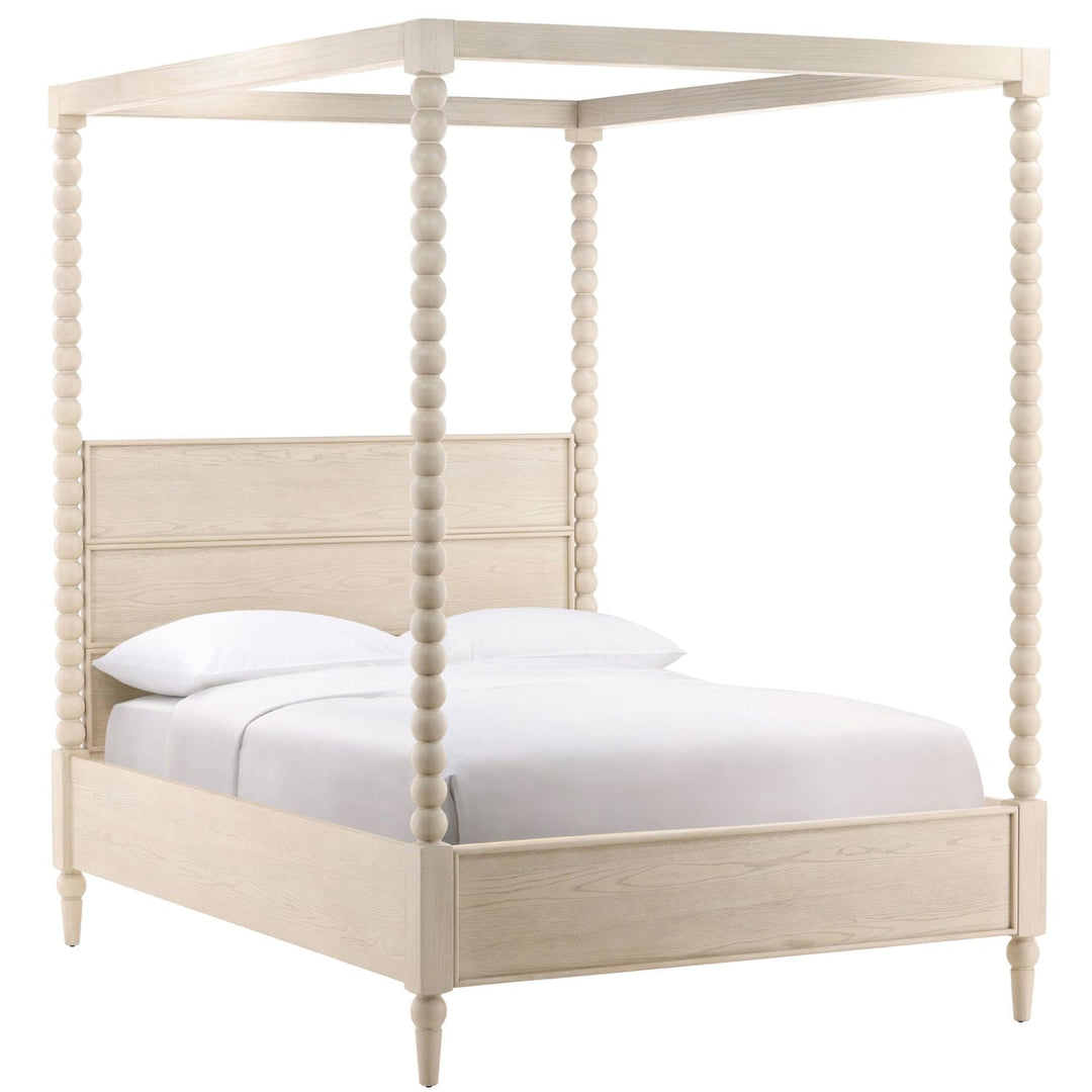 Marcella Oak Veneer Bed, Queen · Whitewash, three-quarter studio view