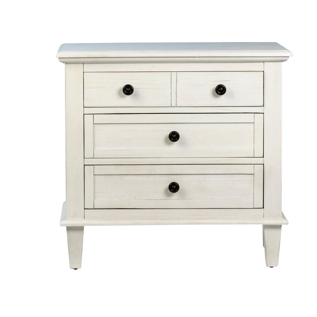 Luca Three-Drawer Acacia Nightstand, front view