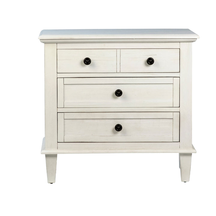 Luca Three-Drawer Acacia Nightstand, front view