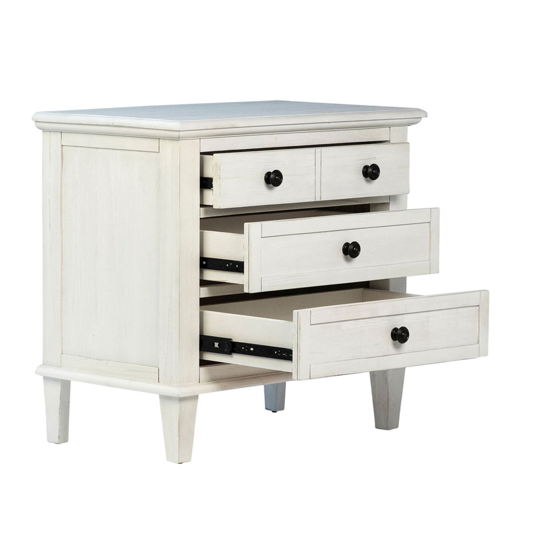 Luca Three-Drawer Acacia Nightstand, open door view