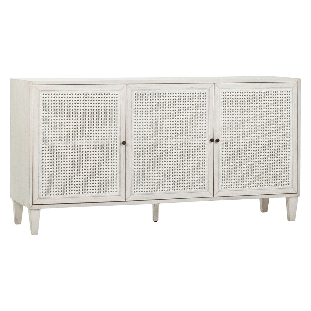 Luca Acacia and Rattan Sideboard, three-quarter studio view