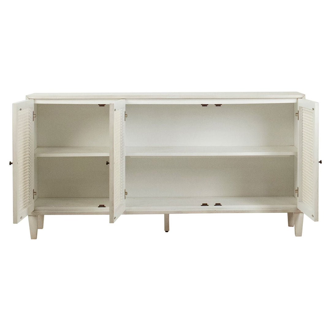 Luca Acacia and Rattan Sideboard, open door view
