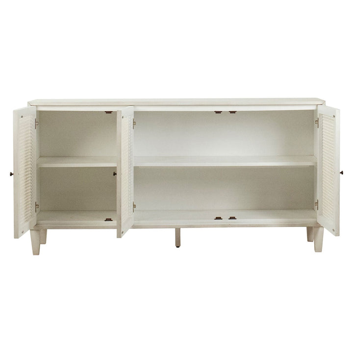 Luca Acacia and Rattan Sideboard, open door view