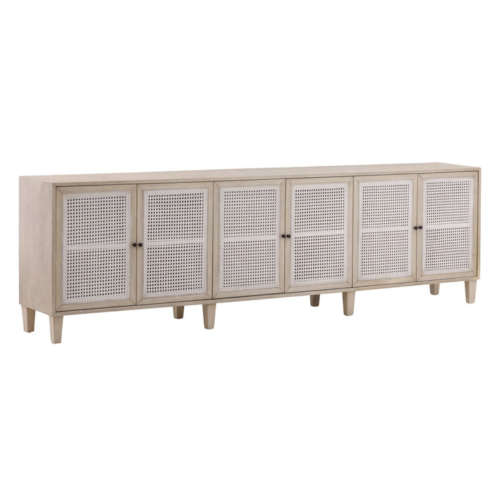 Lucan Acacia and Cane Sideboard, three-quarter studio view