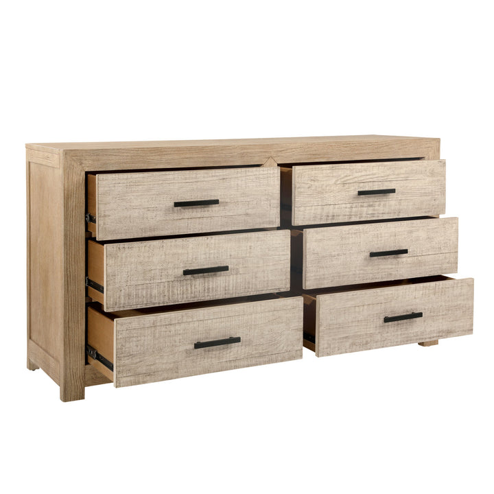 Rue Warm-Wash Pine Dresser, open door view