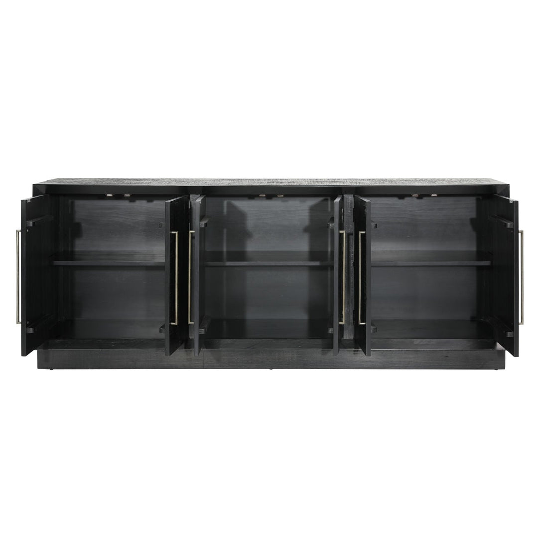 Hudson Pine Wood Sideboard, Black, open door view