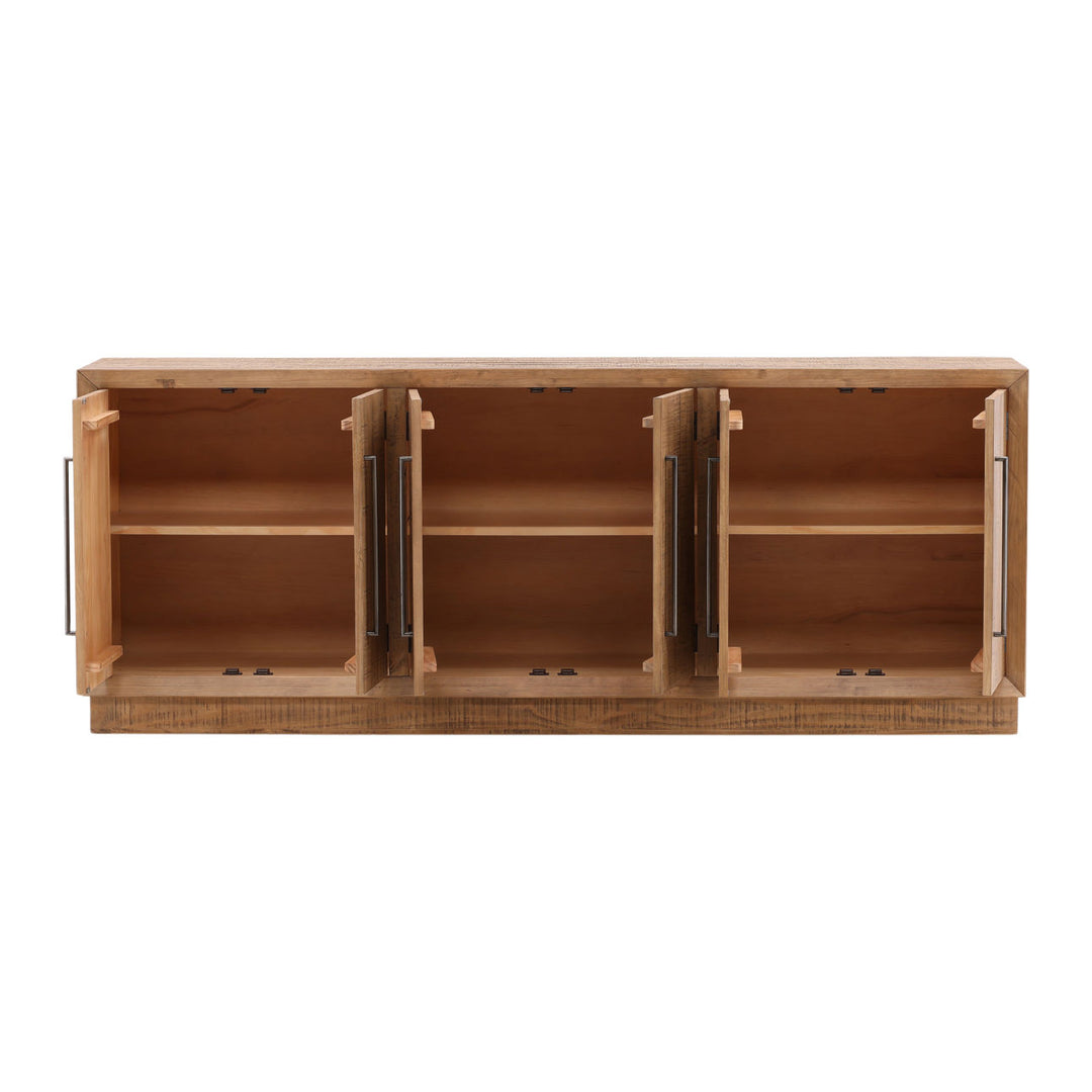 Hudson Pine Wood Sideboard, Natural, open door view