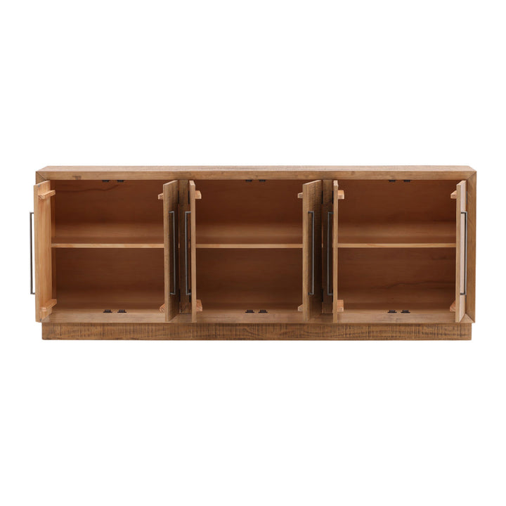 Hudson Pine Wood Sideboard, Natural, open door view
