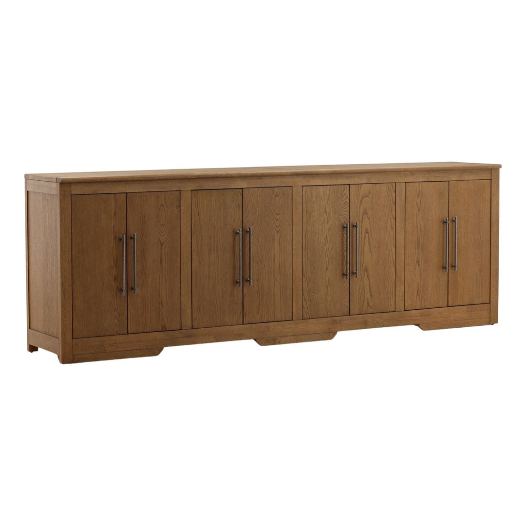 Delaney Oak Veneer Sideboard, Dark Brown · Eight Door, three-quarter studio view