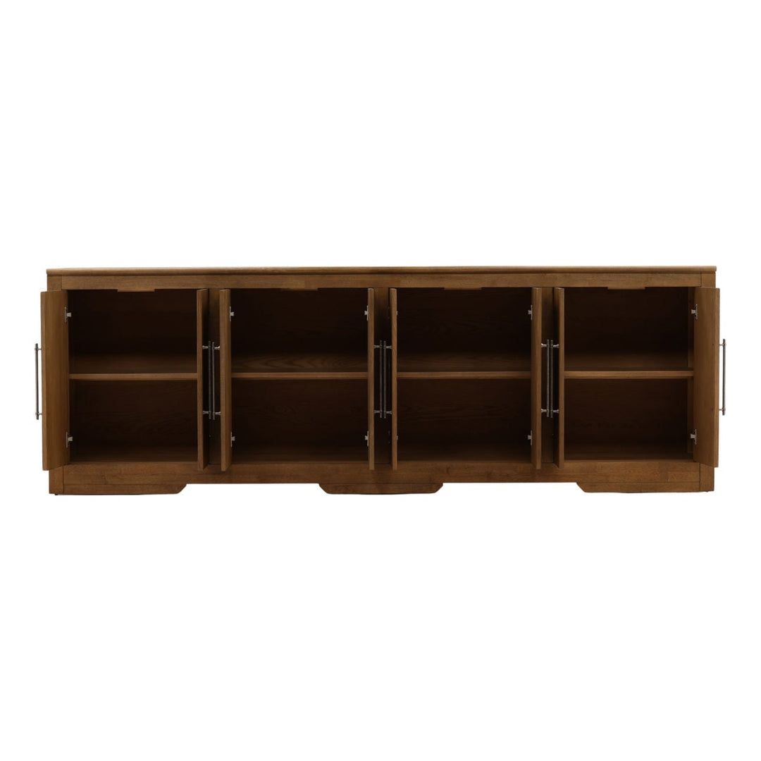 Delaney Oak Veneer Sideboard, Dark Brown · Eight Door, open door view