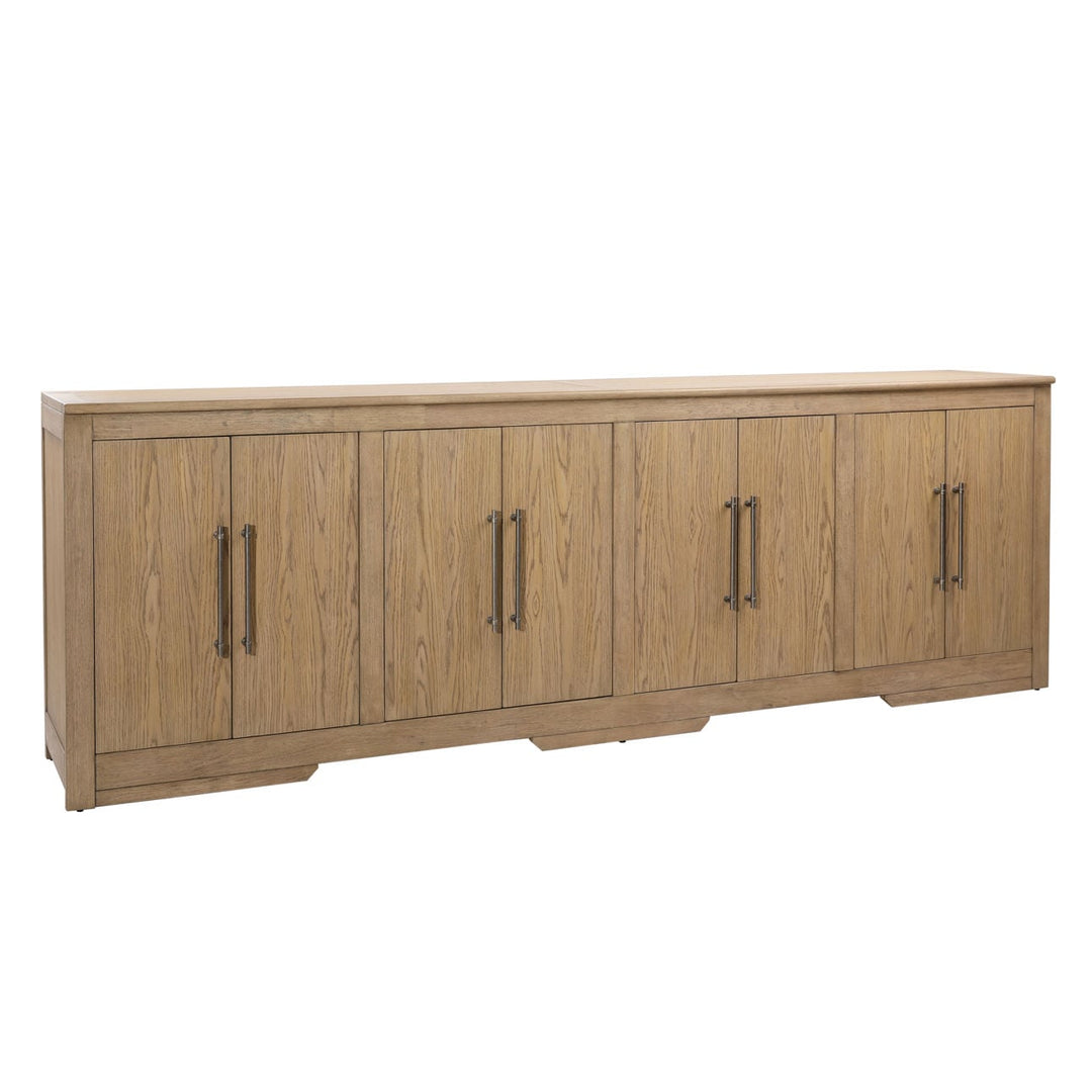 Delaney Oak Veneer Sideboard, Natural · Eight Door, three-quarter studio view