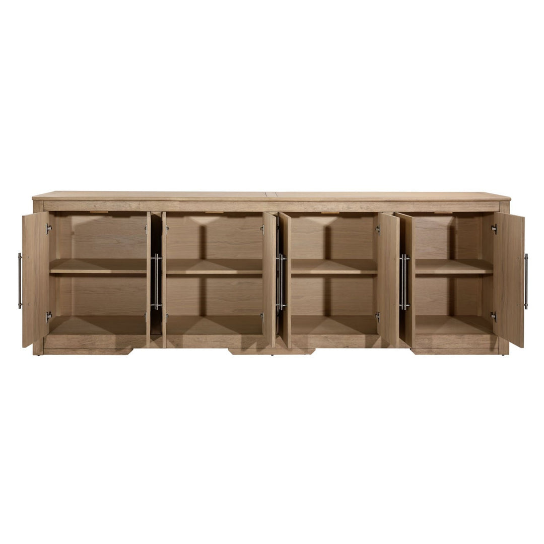 Delaney Oak Veneer Sideboard, Natural · Eight Door, open door view