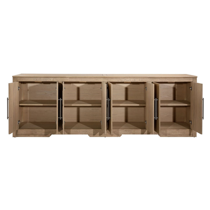 Delaney Oak Veneer Sideboard, Natural · Eight Door, open door view