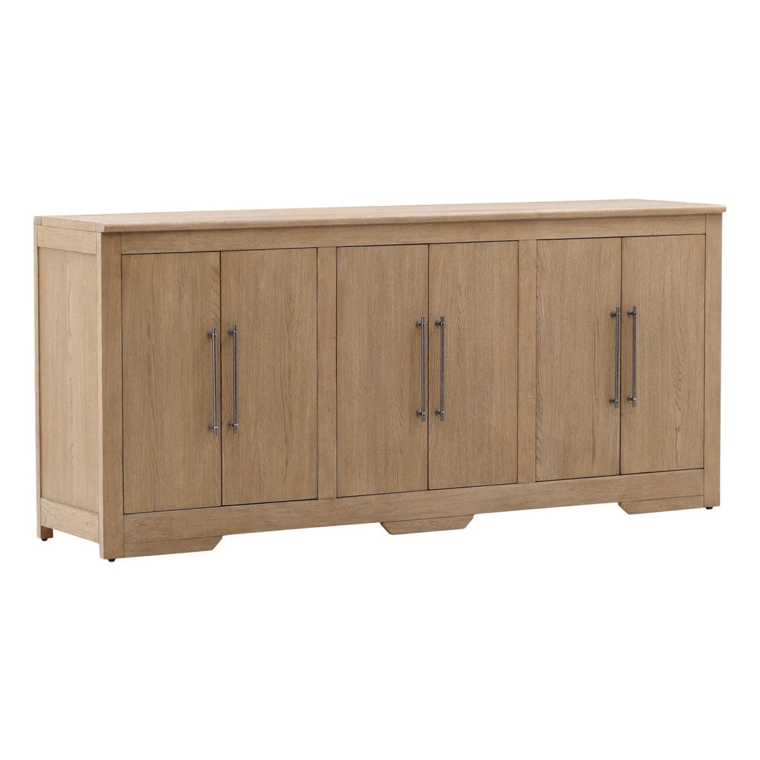 Delaney Oak Veneer Sideboard, Natural · Six Door, three-quarter studio view
