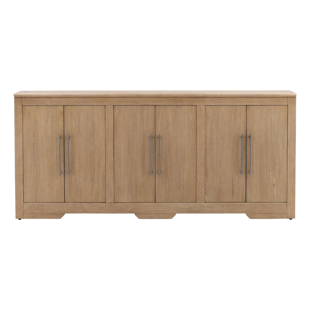 Delaney Oak Veneer Sideboard, Natural · Six Door, front view