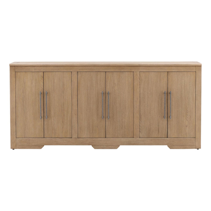 Delaney Oak Veneer Sideboard, Natural · Six Door, front view