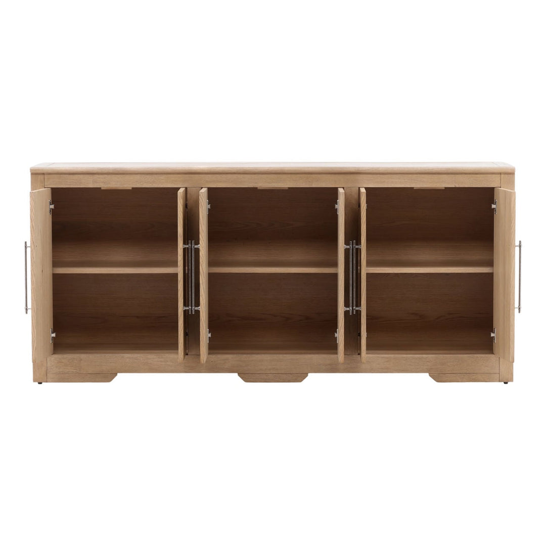 Delaney Oak Veneer Sideboard, Natural · Six Door, open door view