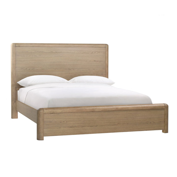 Tessa Natural Oak Veneer Bed, Eastern King, three-quarter studio view