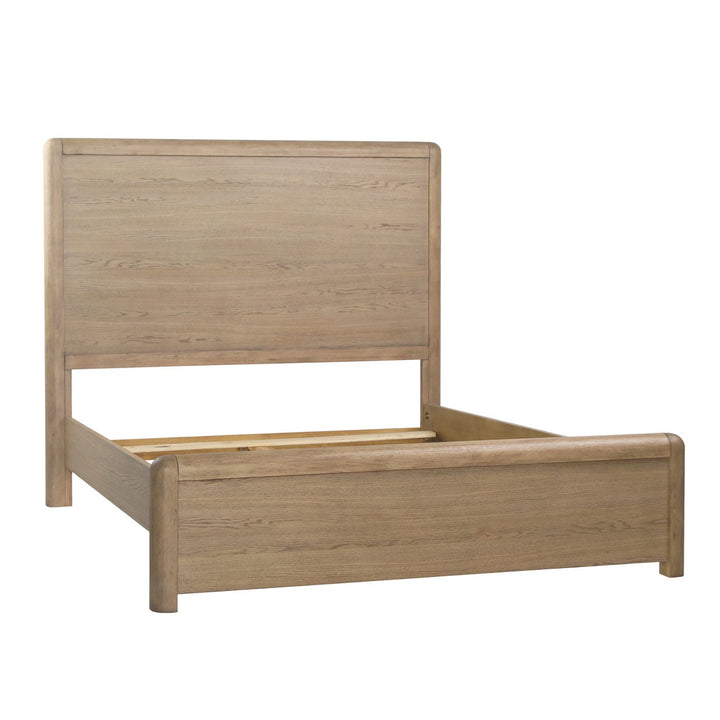 Tessa Natural Oak Veneer Bed, Queen, back three quarter view
