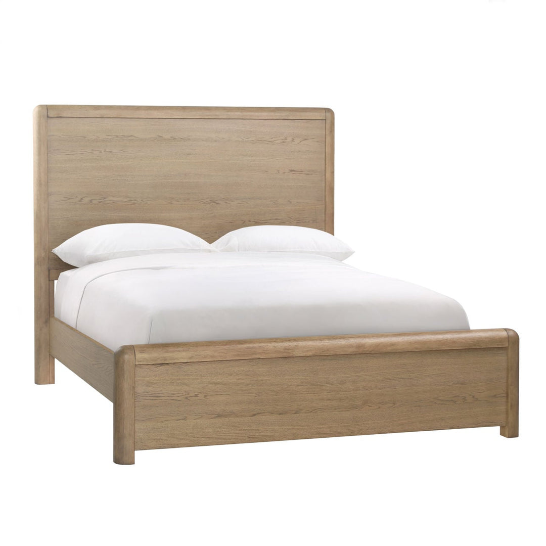 Tessa Natural Oak Veneer Bed, Queen, three-quarter studio view