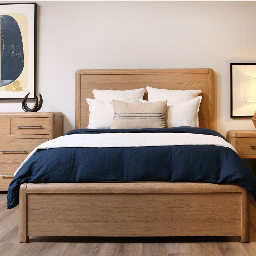 Tessa Natural Oak Veneer Bed, Queen, lifestyle view