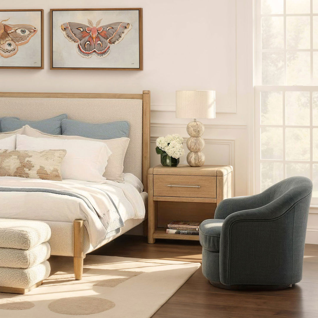 Tessa Natural Oak Veneer Nightstand, lifestyle view