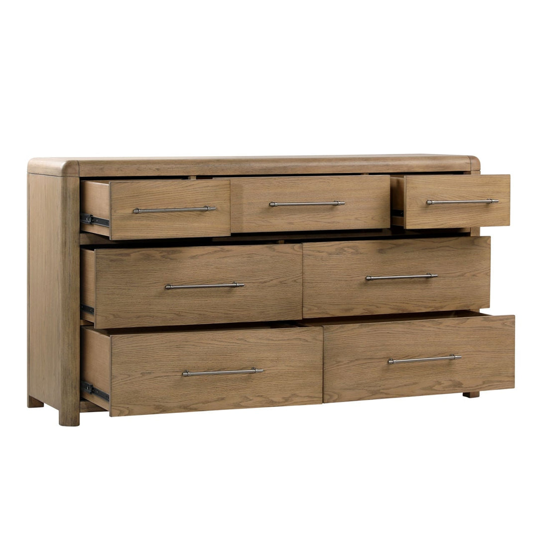 Tessa Natural Oak Veneer Dresser, open door view