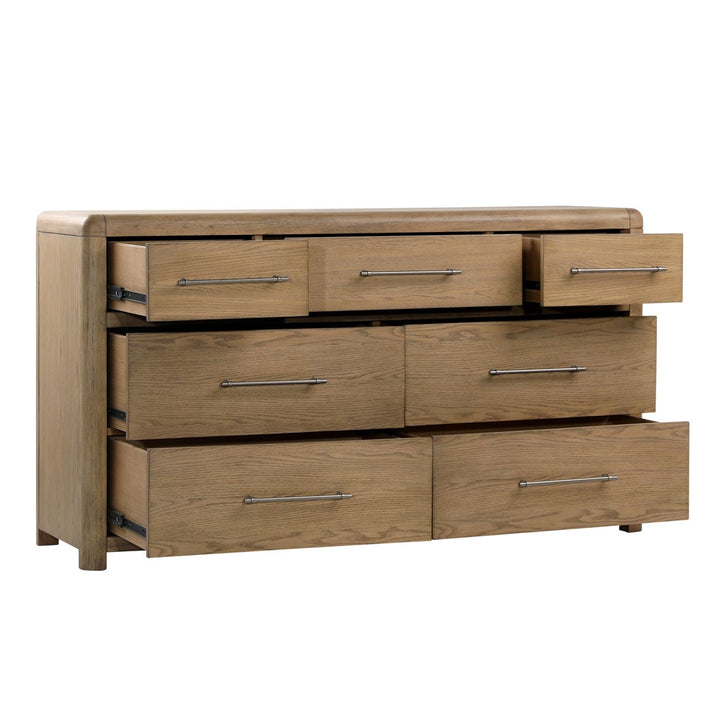 Tessa Natural Oak Veneer Dresser, open door view