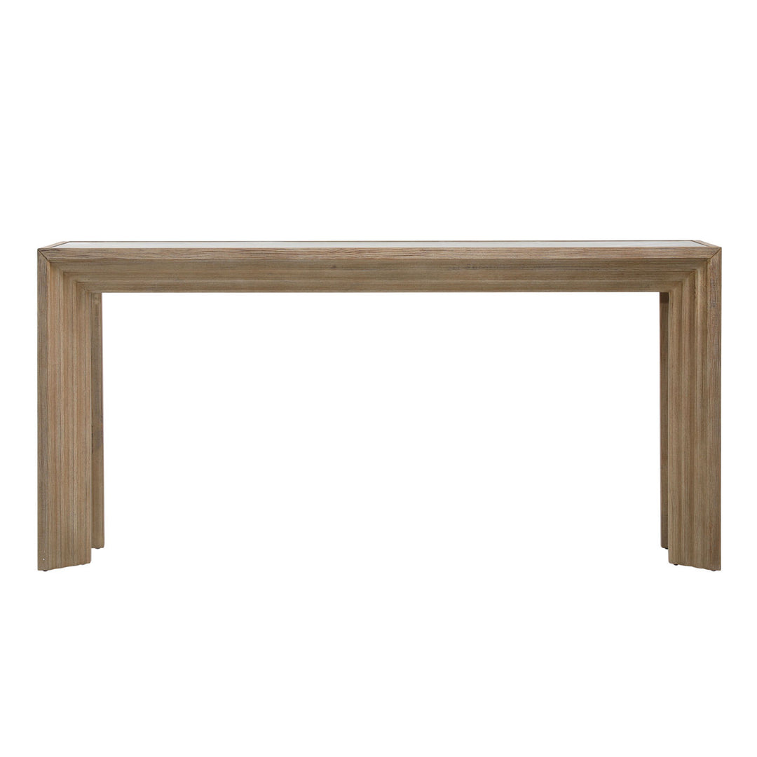 Mavis Glass Top Pine Console Table, front view