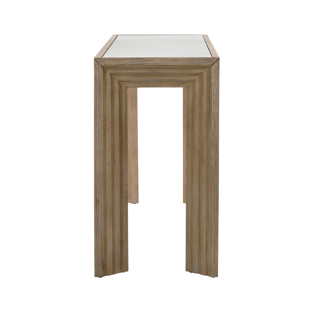 Mavis Glass Top Pine Console Table, profile view