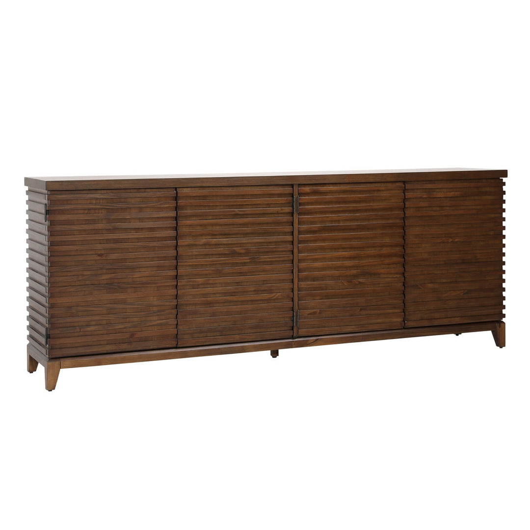 Esme Acacia Wood and Veneer Sideboard, three-quarter studio view