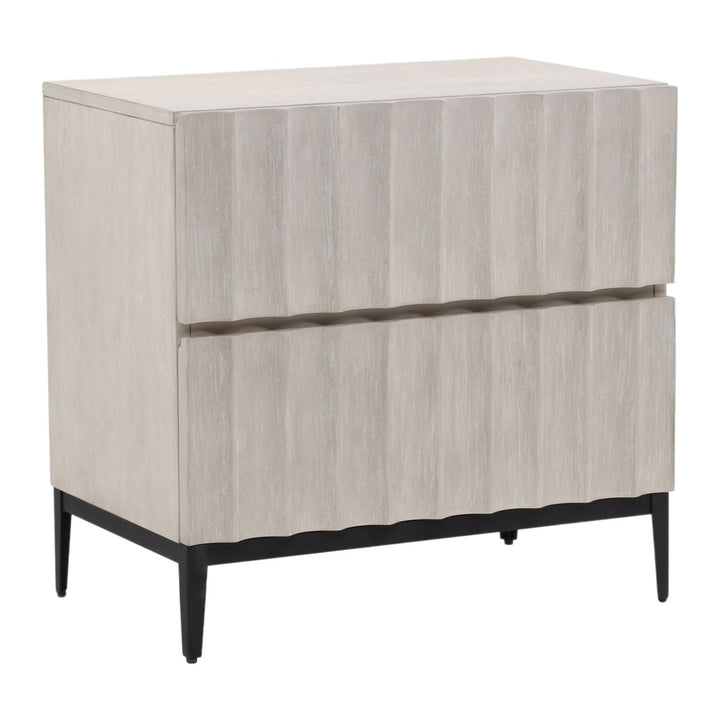 Sylvie Two-Drawer Oak Nightstand, three-quarter studio view