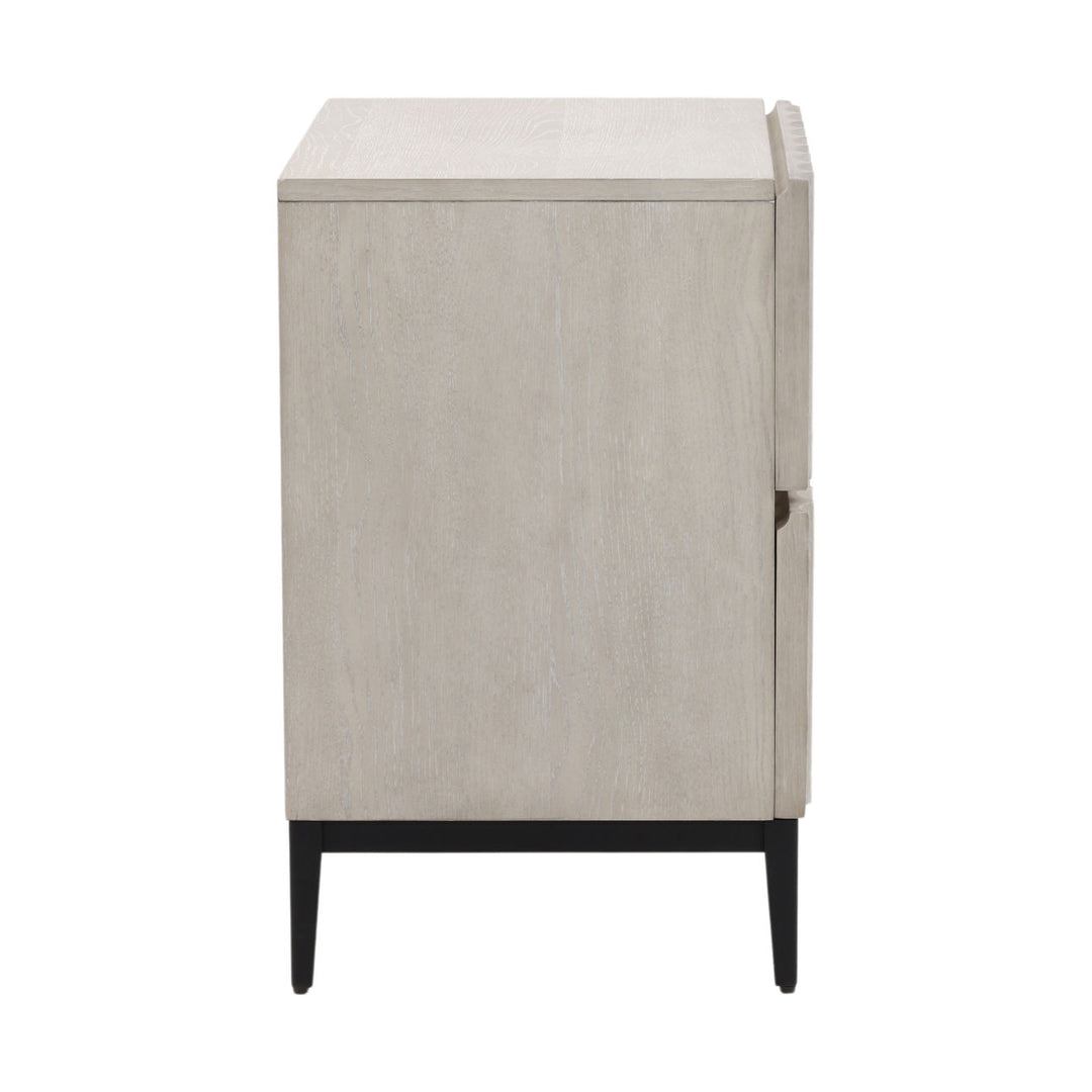 Sylvie Two-Drawer Oak Nightstand, profile view