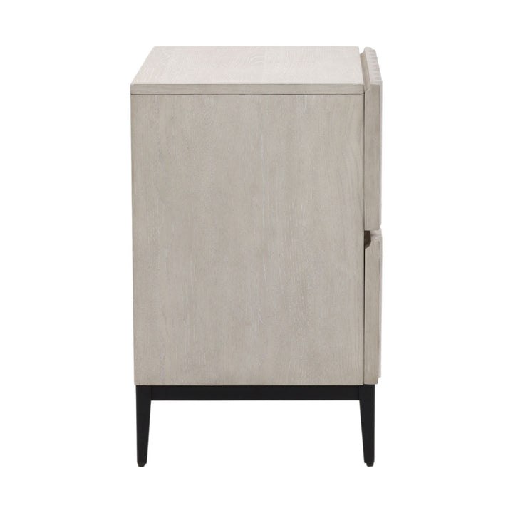 Sylvie Two-Drawer Oak Nightstand, profile view