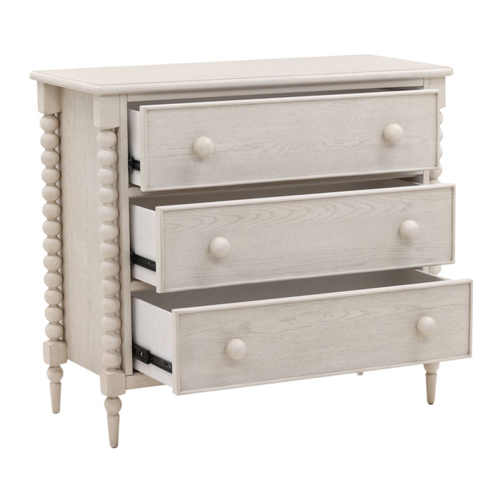 Marcella Oak Veneer Dresser, Whitewash, open door view