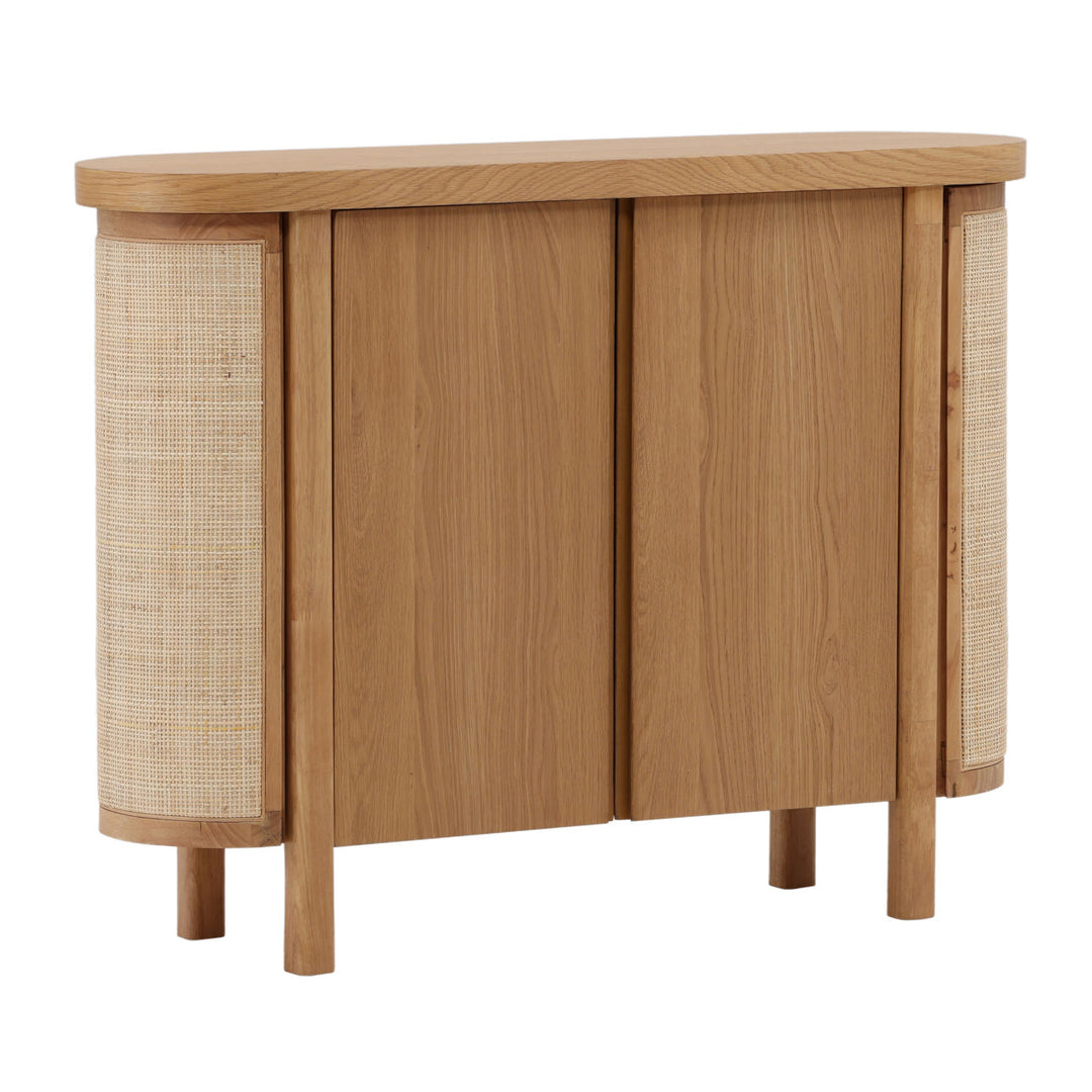 Elena Oak Veneer and Cane Sideboard, three-quarter studio view