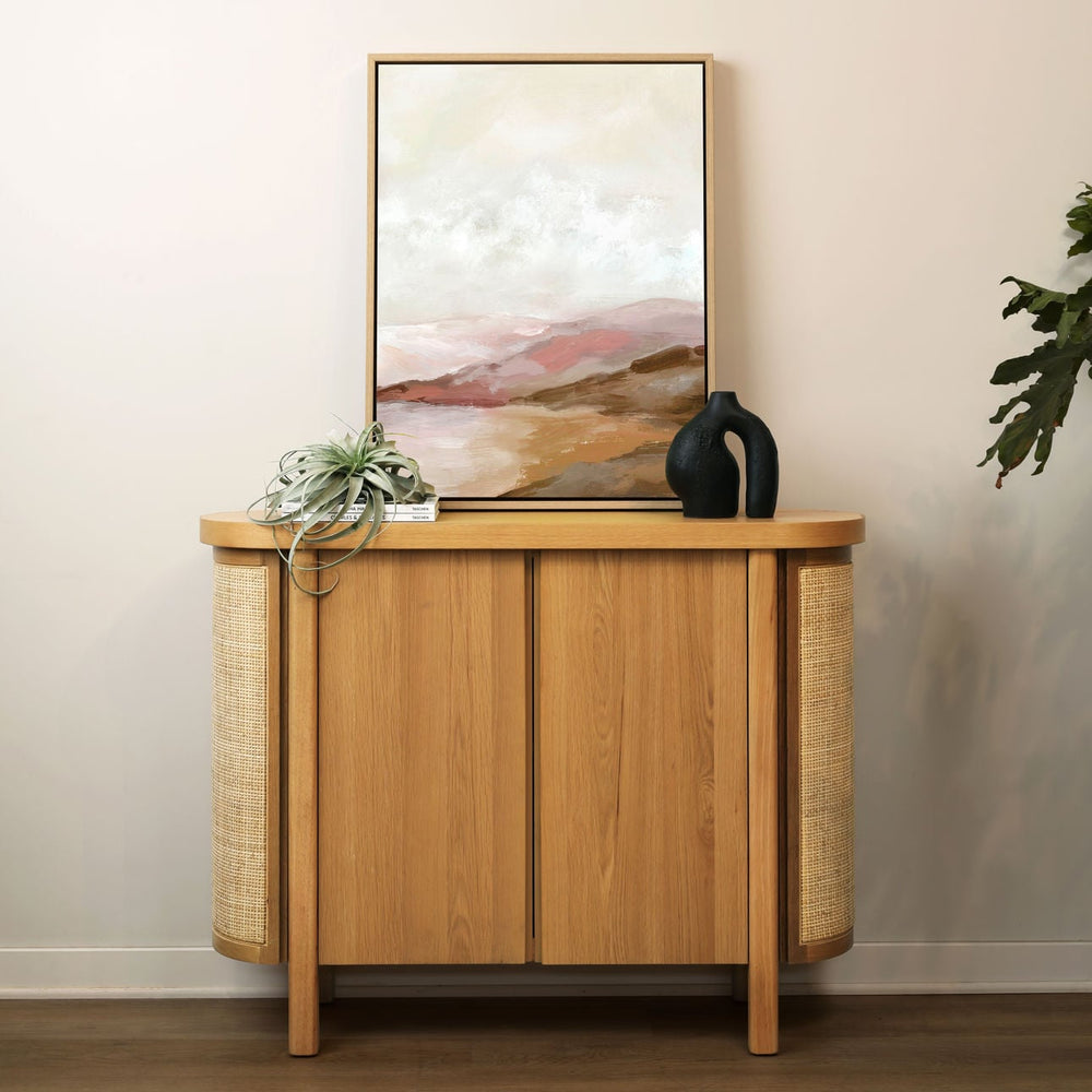 Elena Oak Veneer and Cane Sideboard, lifestyle view
