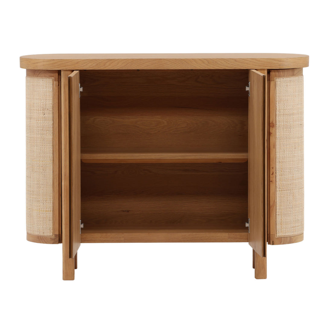 Elena Oak Veneer and Cane Sideboard, open door view