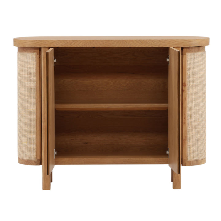 Elena Oak Veneer and Cane Sideboard, open door view
