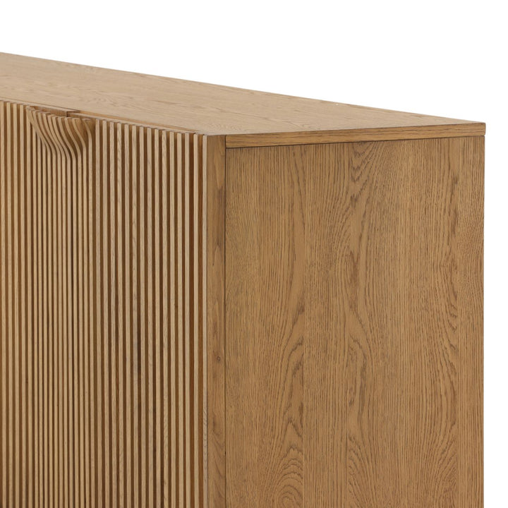 Farren Oak Wood and Veneer Sideboard, Four Door, detail 1 view