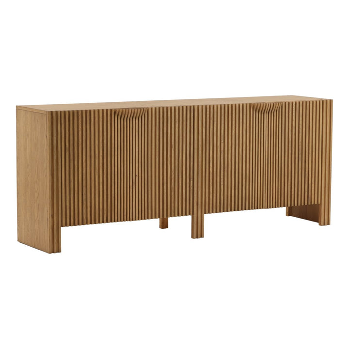 Farren Oak Wood and Veneer Sideboard, Four Door, three-quarter studio view