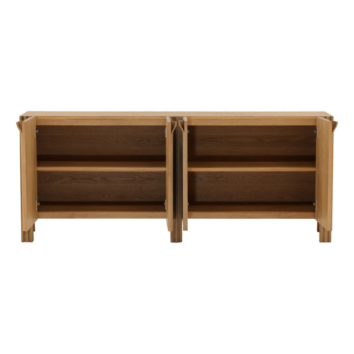 Farren Oak Wood and Veneer Sideboard, Four Door, open door view